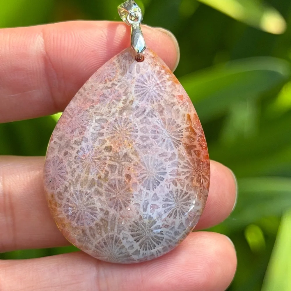 Sterling silver 925 stamped purple pink‎ coral jade pendant 0449
